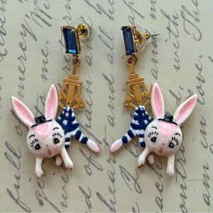 N2 Les Nerides Carnival Bunny Earrings Gold Accents & Blue Crystals